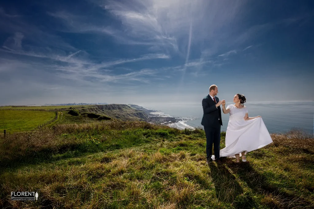 pose magique mariage sur la falaise florent studio photographe calais boulogne sur mer lille le touquet saint omer